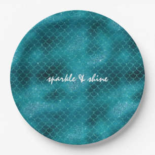 Teal Sparkle Mermaid personalized Paper Plates