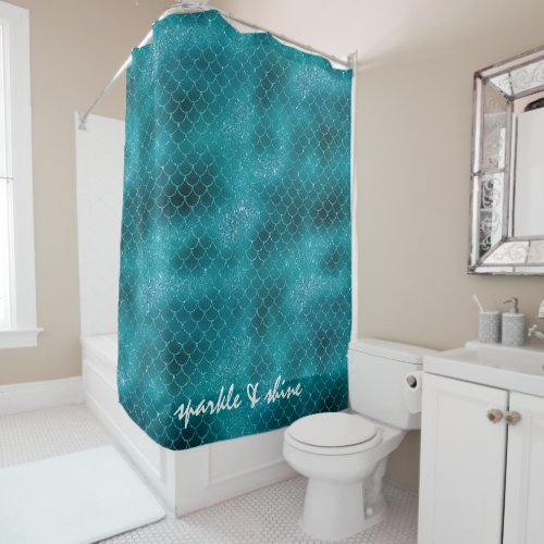 Teal Sparkle Mermaid personalized Shower Curtain