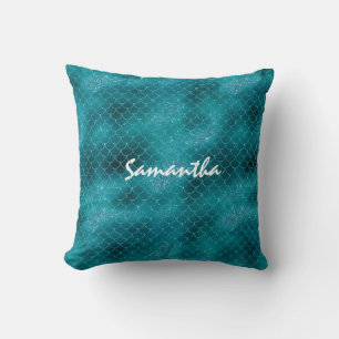 Teal Sparkle Mermaid personalized Throw Pillow