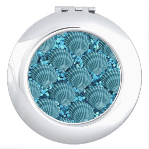 Teal Sparkle Seashell Compact Mirror
