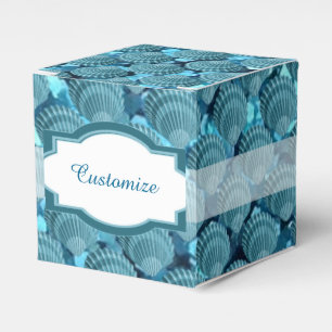Teal Sparkle Seashell Cube Favor Box