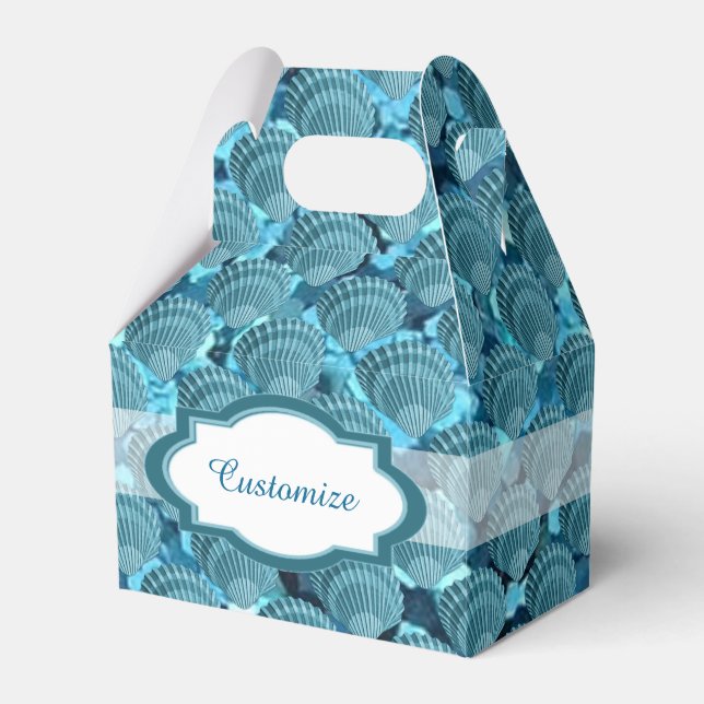 Teal Sparkle Seashell Gable Favor Box (Front Side)