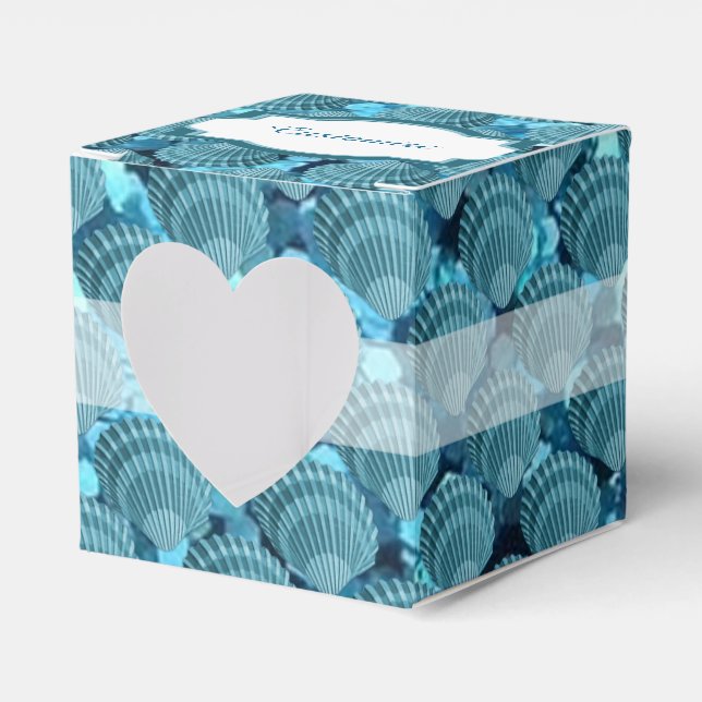 Teal Sparkle Seashell Heart Favor Box (Front Side)