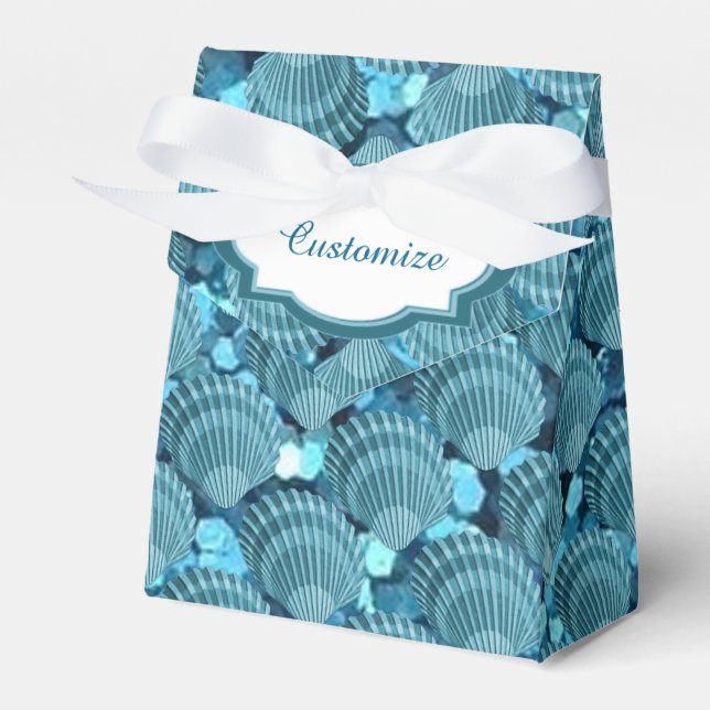 Teal Sparkle Seashell Tent Favor Box (Front Side)