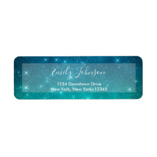 Teal Sparkle Stars Night Sky Address Label