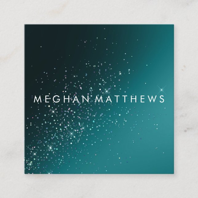Teal Sparkles Beauty  Square Business Card (Front)