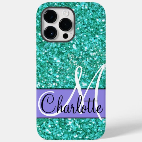 Teal  sparkling glitter monogrammed      Case_Mate Case_Mate iPhone 14 Pro Max Case