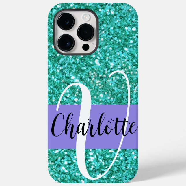 Teal sparkling glitter monogrammed       Case-Mate iPhone case (Back)