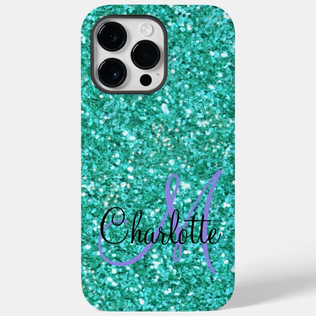 Teal sparkling glitter monogrammed     Case-Mate iPhone case (Back)