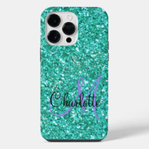 Teal sparkling glitter monogrammed