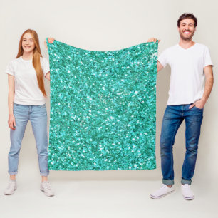Teal sparkling glitter pattern fleece blanket