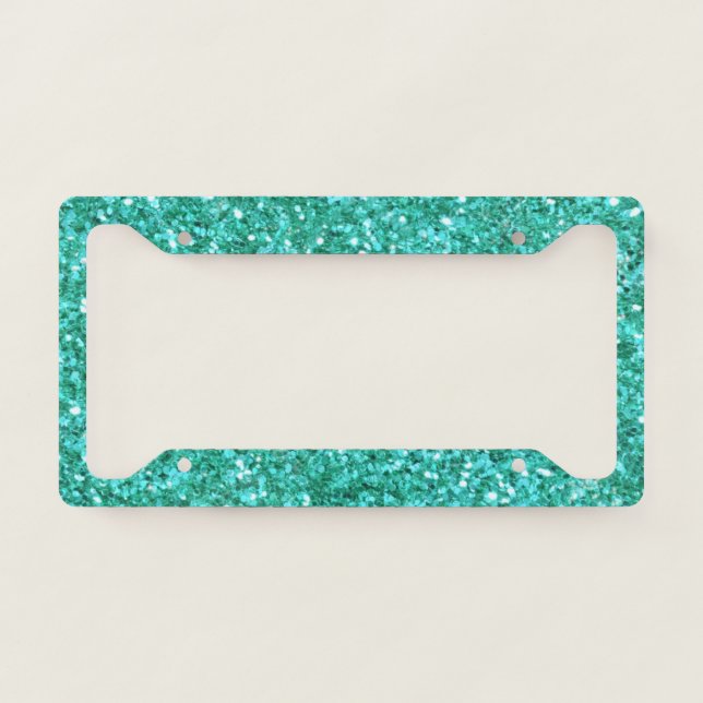 Teal sparkling glitter pattern  license plate frame (Front)