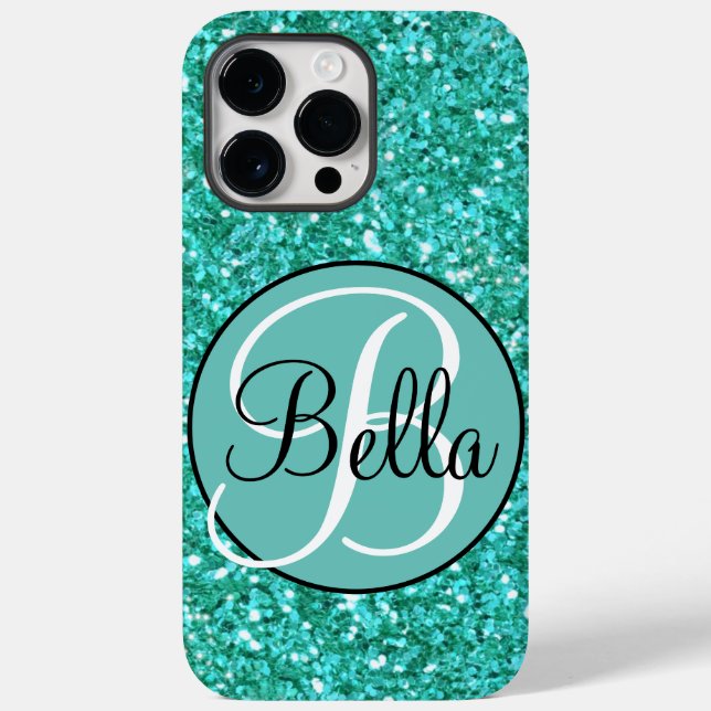 Teal sparkling glitter pattern monogrammed    Case-Mate iPhone case (Back)