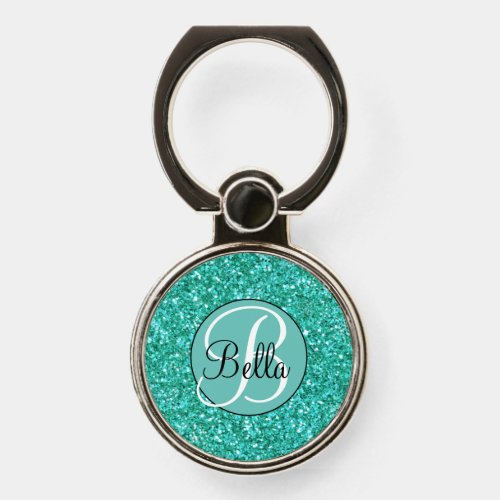 Teal sparkling glitter pattern monogrammed  phone ring stand