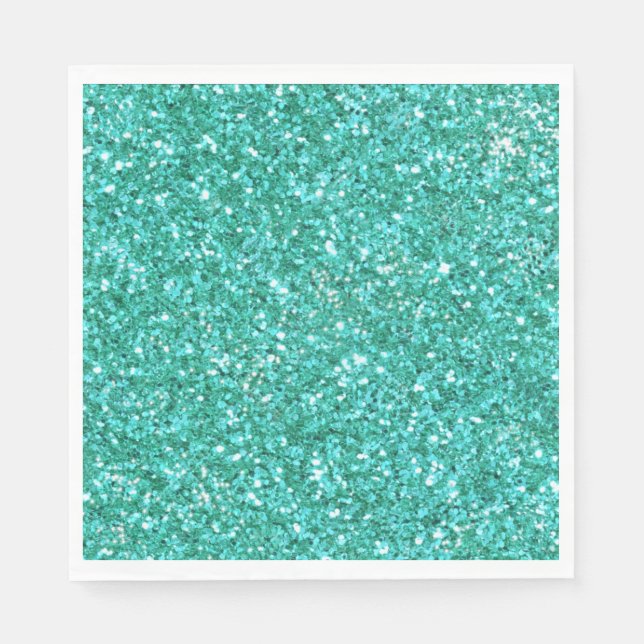 Teal sparkling glitter pattern  napkins (Front)