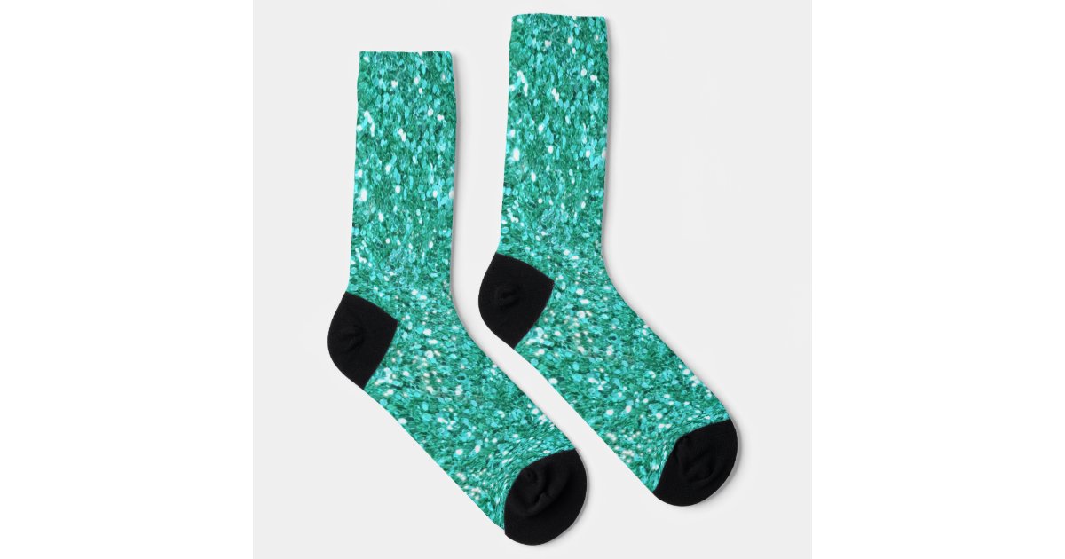 Teal sparkling glitter pattern socks | Zazzle