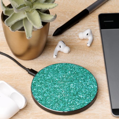Teal sparkling glitter pattern           wireless charger 