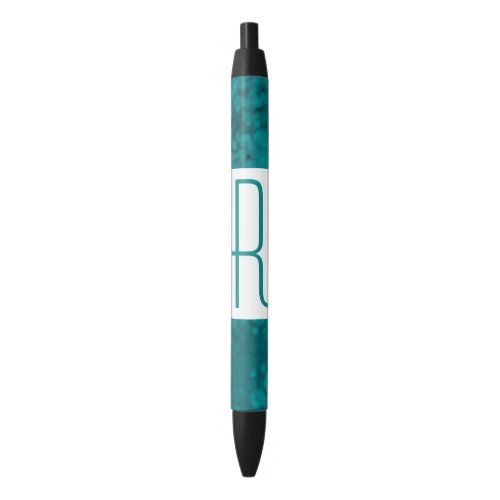 Teal Speckled Monogram Black Ink Pen