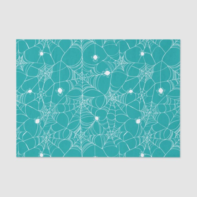 Teal Spider Web Halloween Tissue Paper (Front)