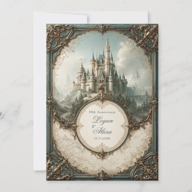 Teal Spire Castle Wedding Invitation (Front)