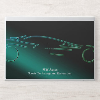 Teal Sports Car logo, Neon glow effect HP Laptop Skin