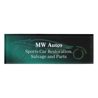 Teal Sports Car Salvage and Restoration, luxury Name Tag