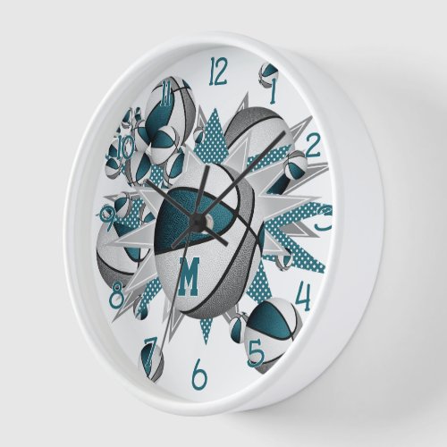 teal sports room decor girls basketballs stars clock