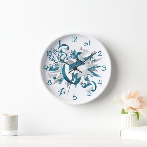 teal sports room decor girls volleyballs stars clock