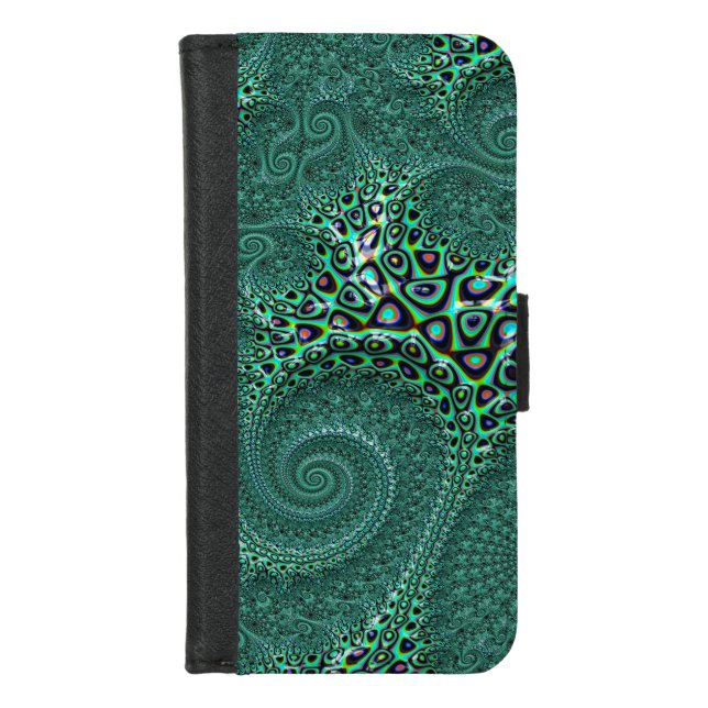 Teal Spotted Octopus  Fine Fractal Art iPhone Wallet Case (Front)