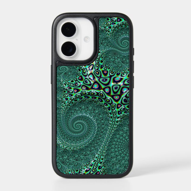 Teal Spotted Octopus  Fine Fractal Art Otterbox iPhone Case (Back)