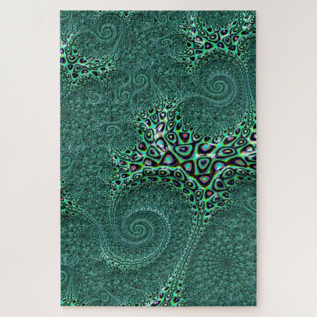 Teal Spotted Octopus Fractal Abstract Impossible Jigsaw Puzzle (Vertical)