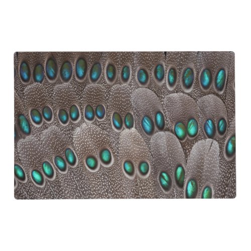 Teal spotted pheasant feather placemat