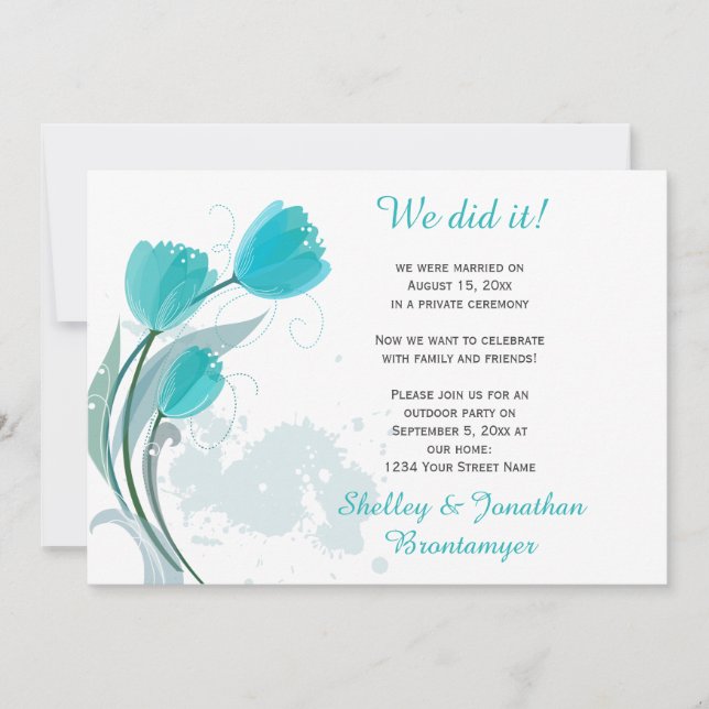 Teal Spring Watercolor Tulips Reception Only Invitation (Front)