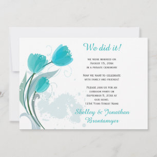 Teal Spring Watercolor Tulips Reception Only Invitation