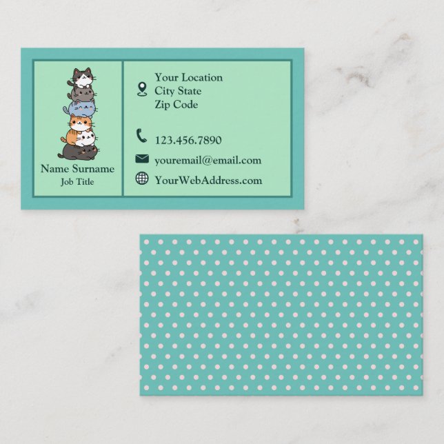 Teal Stack Of Cats Pet Animal Veterinarian   Business Card (Front/Back)