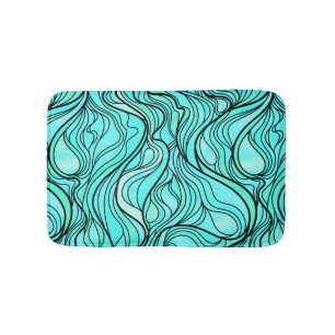 Teal Stained Glass Abstract Bathroom Mat