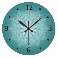 Teal Star Mandala Numbers Large Clock