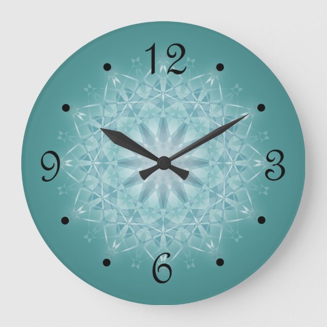 Teal Star Mandala Numbers Large Clock (Front)