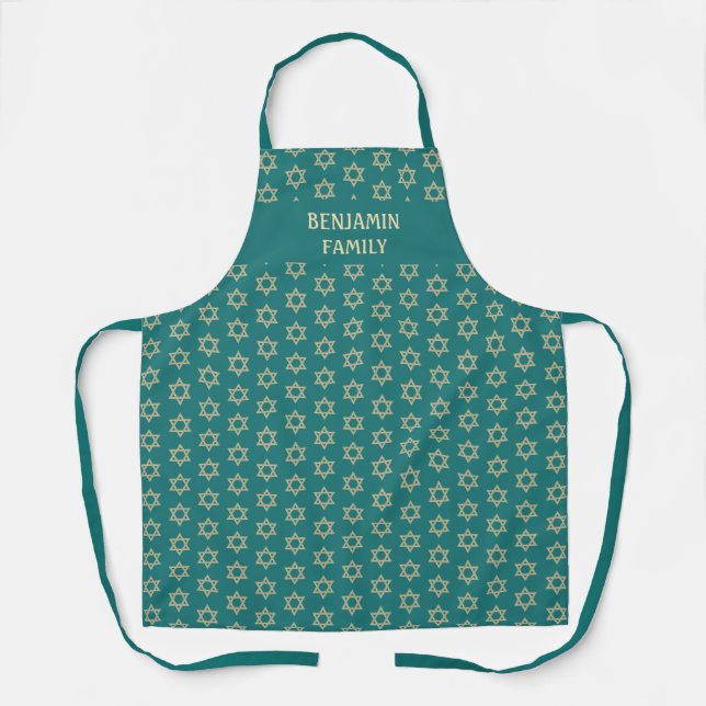 Teal STAR OF DAVID Personalized Apron (Front)
