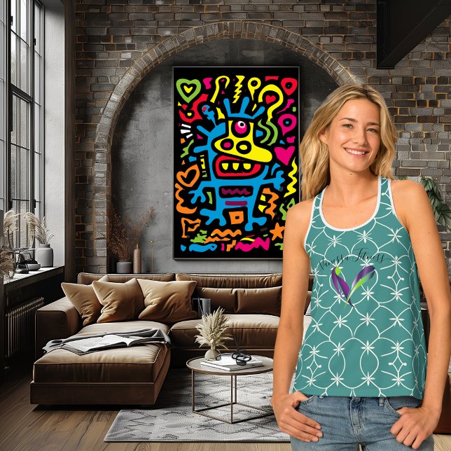 Teal Starburst Geometric with Logo and Text Tank Top (Creator Uploaded)