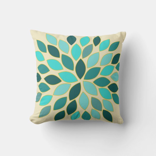 Teal Starburst Modern Flower Pattern Design Pillow (Front)