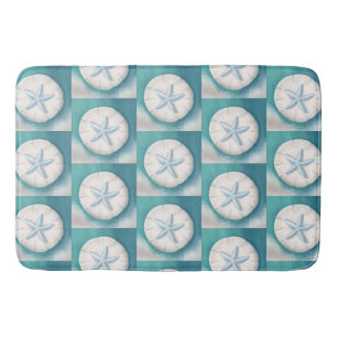 Teal Starfish and Sand Dollar Beachy  Bath Mat