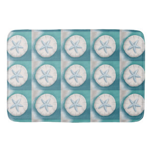 Teal Starfish and Sand Dollar Beachy  Bath Mat