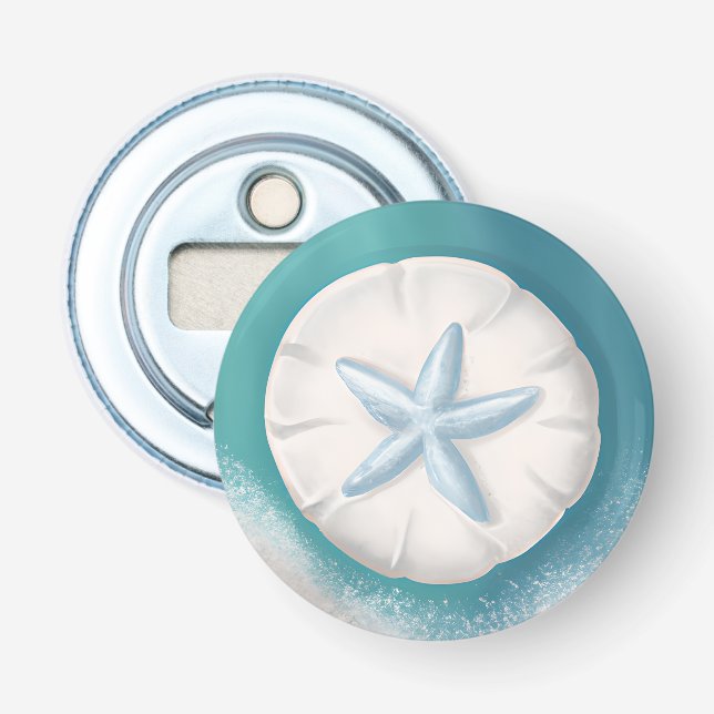 Teal Starfish and Sand Dollar Beachy  Bottle Opener (Front)