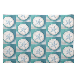 Teal Starfish and Sand Dollar Beachy  Cloth Placemat
