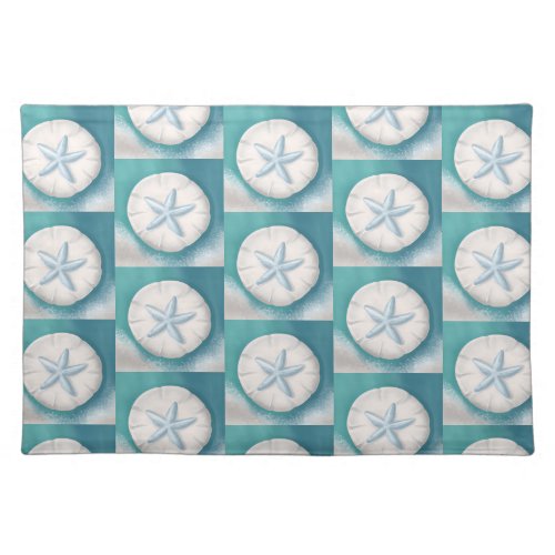 Teal Starfish and Sand Dollar Beachy  Cloth Placemat