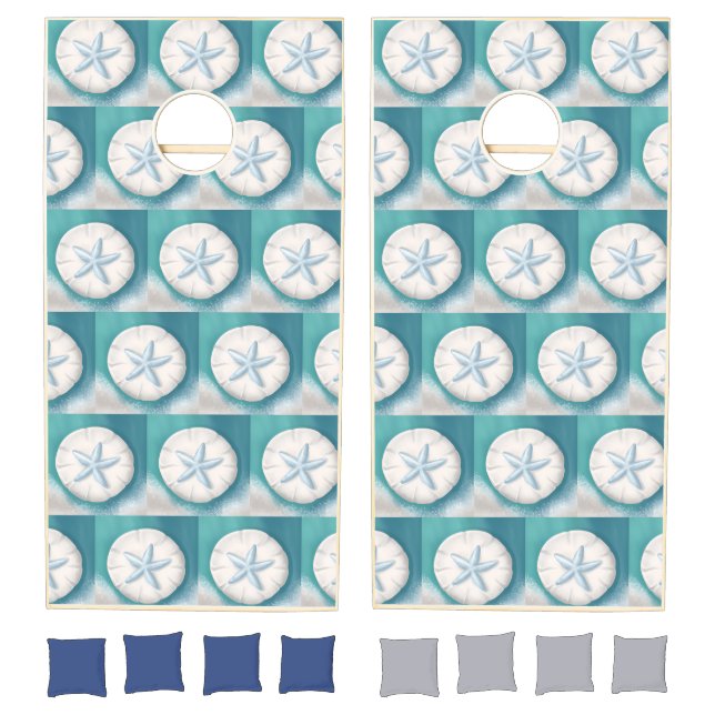 Teal Starfish and Sand Dollar Beachy  Cornhole Set (Set)