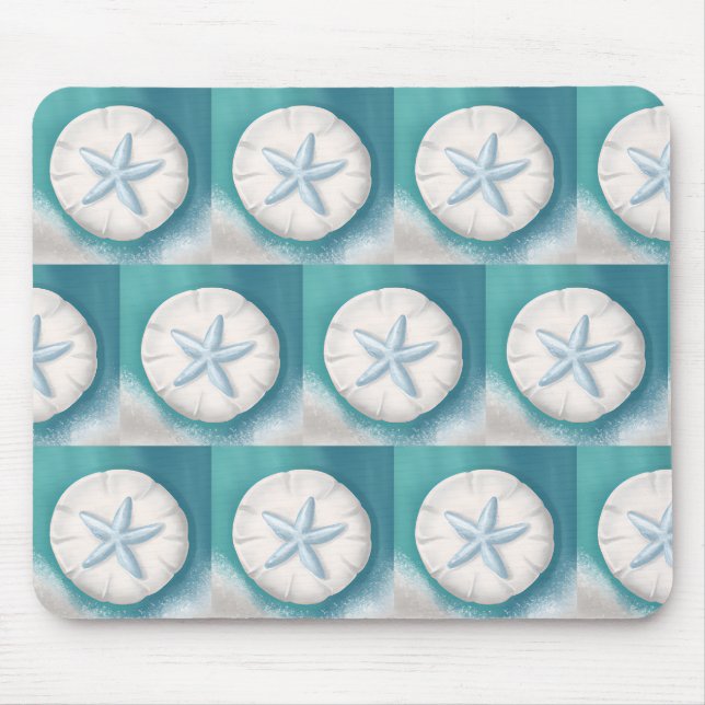 Teal Starfish and Sand Dollar Beachy  Mouse Pad (Front)