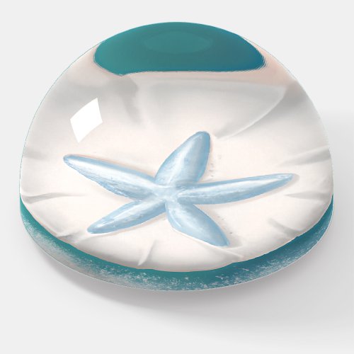 Teal Starfish and Sand Dollar Beachy  Paperweight
