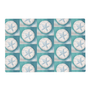 Teal Starfish and Sand Dollar Beachy  Placemat